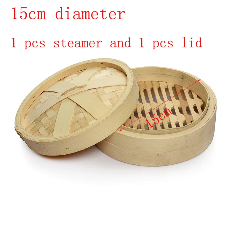15cm 1 steamer1 lid Одна клетка или крышка для приготовления бамбуковой пароварки для рыбы, риса, овощей, набор корзин для закусок, кухонные инструменты для приготовления пищи, пароварка для вареников, паровой горшок - Цвет: 15cm 1 steamer1 lid