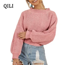 QILI Women Loose Pullovers Sweater O Neck Long Sleeve Solid Tops Knitted Sweaters Autumn Winter Womens Casual Fashion Sweater