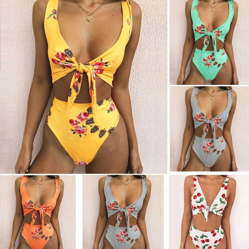

LASPERAL New High Waist Bikini Set Sexy Knot Women Swimsuit Floral Print Swimwear Brazilian Biquini Bathing Suit Maillot De Bain
