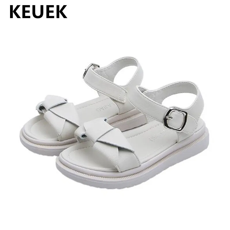 

New Summer Flat Student Sandals Children Shoes Girls Baby Black White School Casual Open toe Kids PU Leather Princess 019