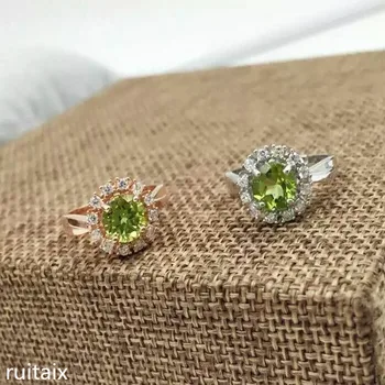 

KJJEAXCMY fine jewelry S925 pure silver inlay natural olive-stone female style ring jewelry