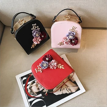 

New flowers evening bags for Women Squared Party wedding Evening clutch handbag Purse luxury Shoulder Handbag pink black MN1417