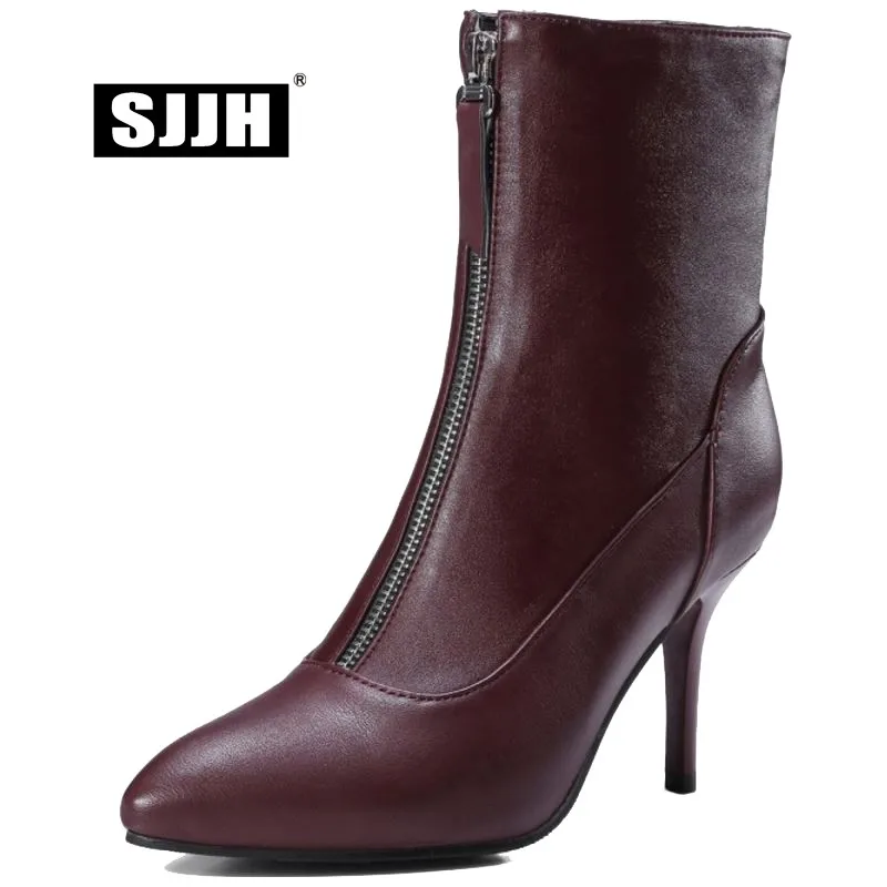 

SJJH Women Stiletto Chelsea Boots with Pointed Toe Zip Short Plush Mid-Calf Boots Winter Fashion Formal Shoes Large Size A1062