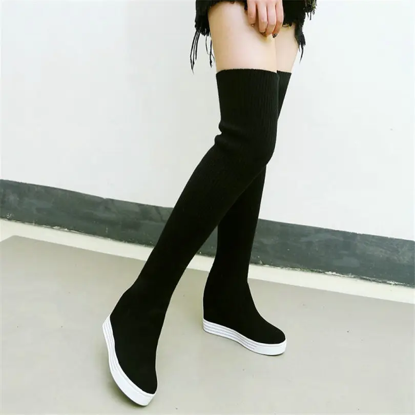 over the knee black wedge boots