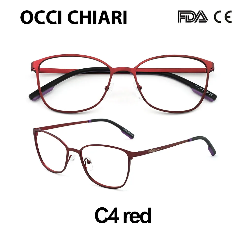Оправа для очков OCCI CHIARI в стиле пэчворк, Женские оправы, анти-синий светильник, очки против усталости, ультра-светильник, металлическая оправа ARNO - Цвет оправы: C4 red