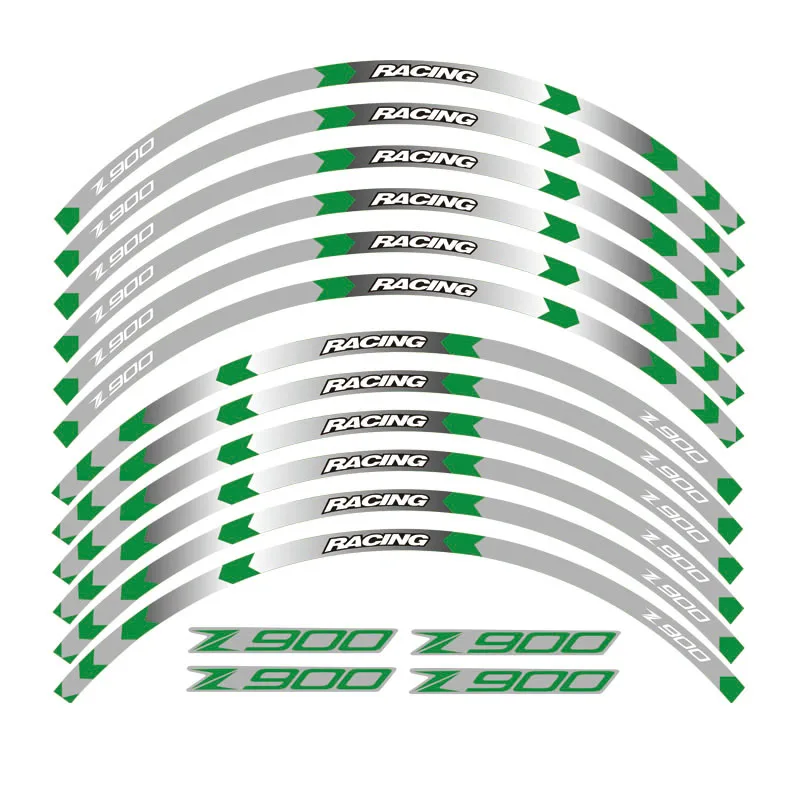 Горячая 9 цветов мотоциклетные Светоотражающие 17 дюймов обод колеса полоса Наклейка Передняя Задняя наклейка полный набор для Kawasaki Z900 - Цвет: B Green