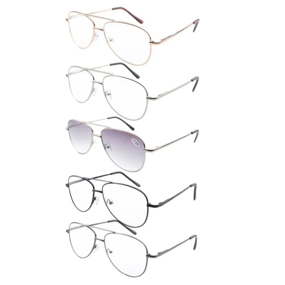 

R1502 5-pack Mix Metal Frame Spring Hinge Reading Glasses Include Reading Sunglasses+1.0/1.25/1.50/1.75/2.0/2.25/2.5/2.75/3.0