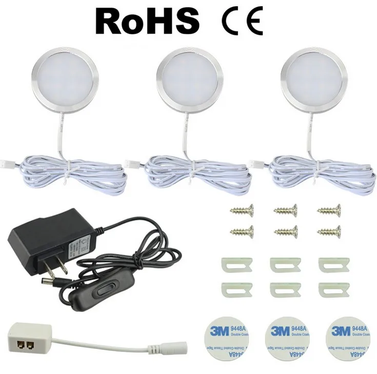 cheap 12V DC 2W indoor Lamp Under Cabinet Kitchen Light Wardrobe Closet Round Led Warm White White Light