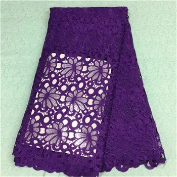 

Most popular purple african embroidery water soluble lace fabric with flower guipure lace cloth for party dress BW13-5,5yards/pc