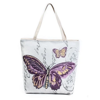 

Butterfly Printed Shoulder Bag Lady Casual Tote Bags Women Daily Use Shopping Bag Female Canvas Handbag(purple)