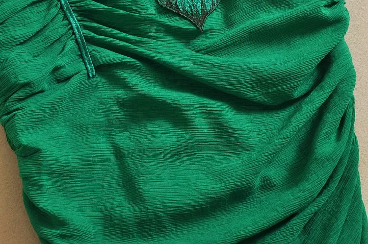 Новинка, дизайнерское подиумное платье, женское сексуальное облегающее платье с вышивкой в виде банановых листьев, Пчела из бисера, зеленое платье на бретельках