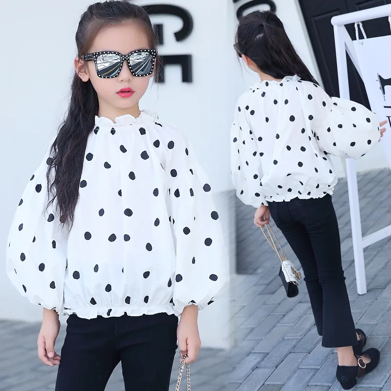 

Children's clothing 2019 autumn dot children's T-shirt cotton long-sleeved shirt 3-12 years old baby girl clothes