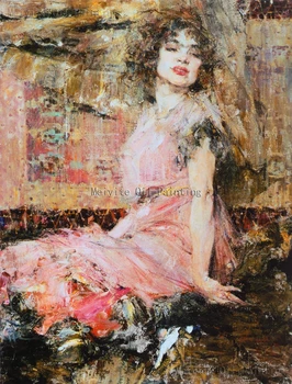 

Hand made Beautiful Pink Dress Girl Oil Painting Wall Art Home Decoration Picture Oil Portrait Art Bedroom Decor No framed