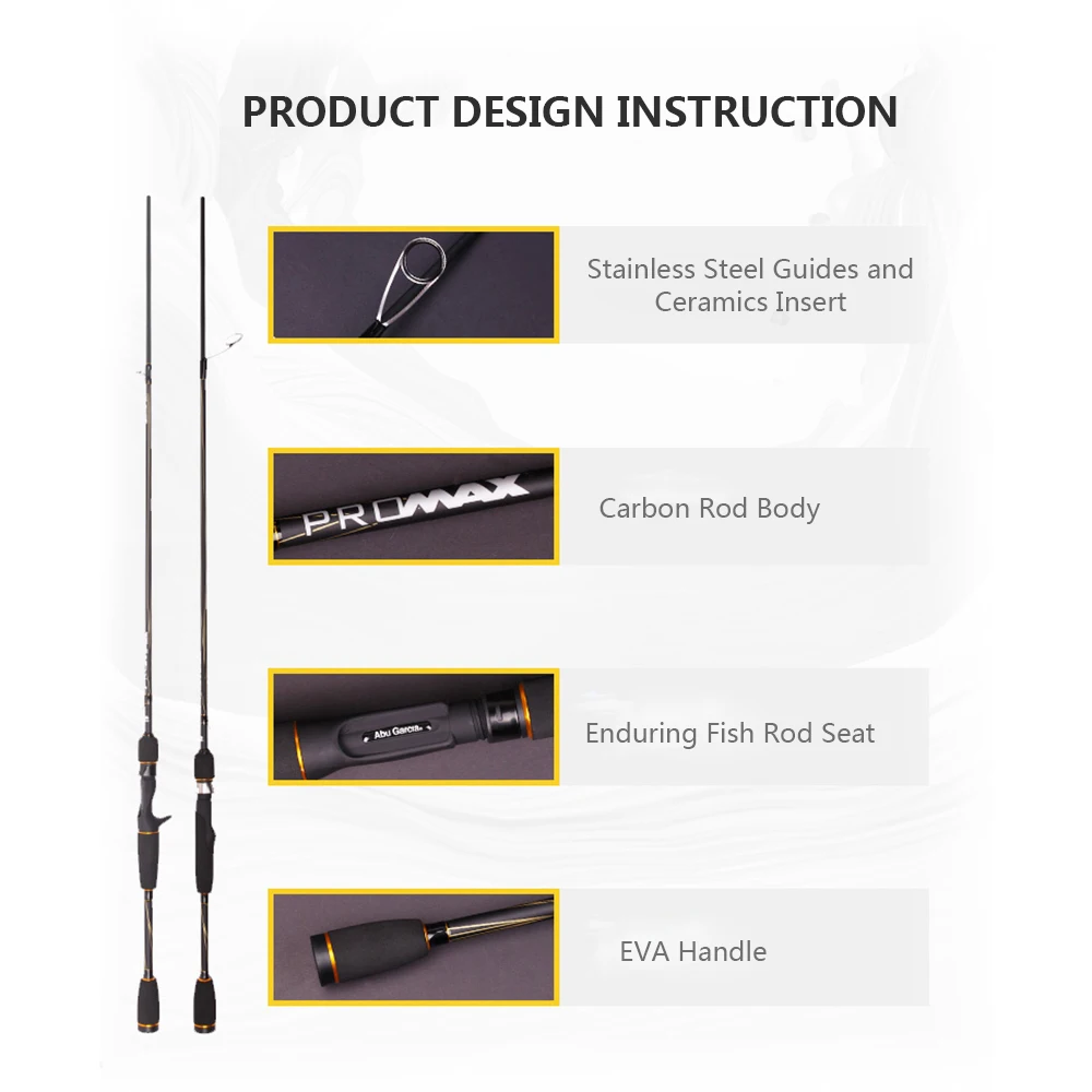 ABU GARCIA Spinning Fishing Rod 2.01M Fishing Stick M Power Fishing Rod Portable Spinning Fishing Rod Carbon Lure Spinning Pole