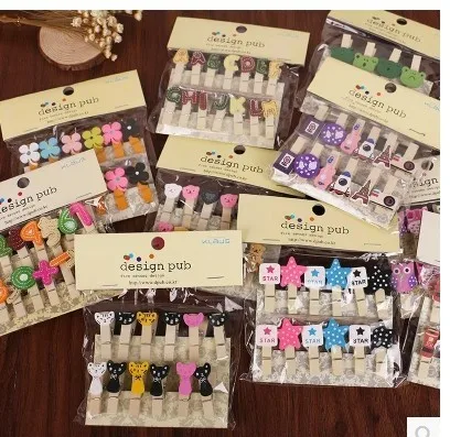 

10pcs/lot Small Photo Wall Timber Clip Hemp Rope Paper For Craft Decoration Pegs Random Color