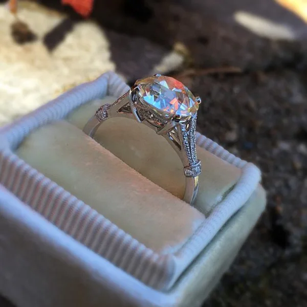 Милое модное кольцо с большим кристаллом и цирконием для женщин и девушек, 925 серебряное свадебное ювелирное изделие, кольца для помолвки для женщин