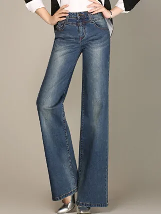 Широкие брюки для женщин повседневные джинсы из денима плюс размер полная длина осень весна хлопок для похудения женские брюки aly0603