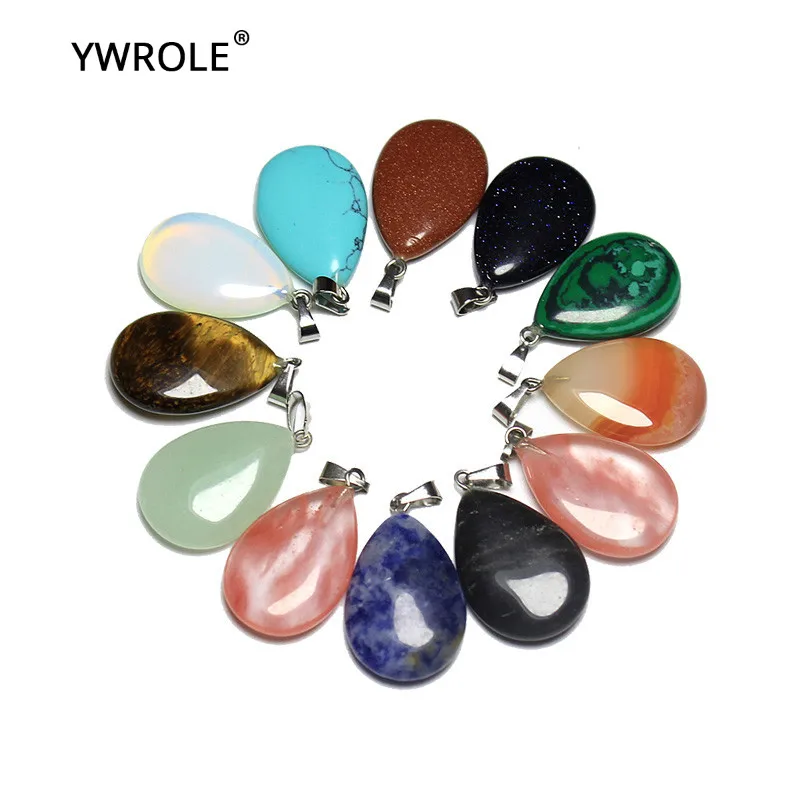 

12 PCS Boxed Wholesale Multi-style Water Drop Shape Natural Stone Charms Pendant Fit DIY Necklaces For Jewelry Making 21*22 mm