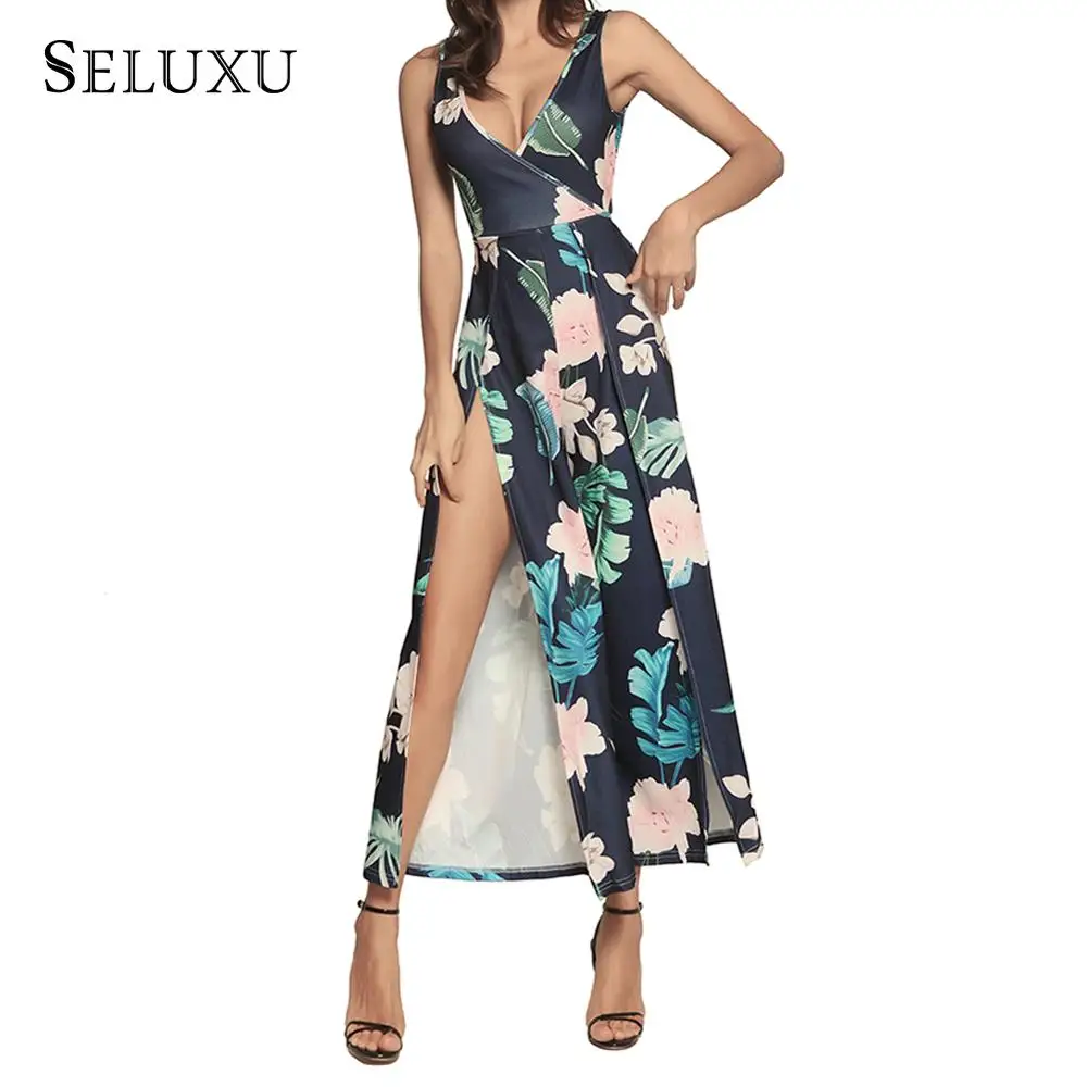 

Seluxu 2019 Sexy Summer Jumpsuit Spaghetti Straps Ropers Floral Print Deep V-Neck Jumpsuit Backless Women Jumpsuit Women Rompers