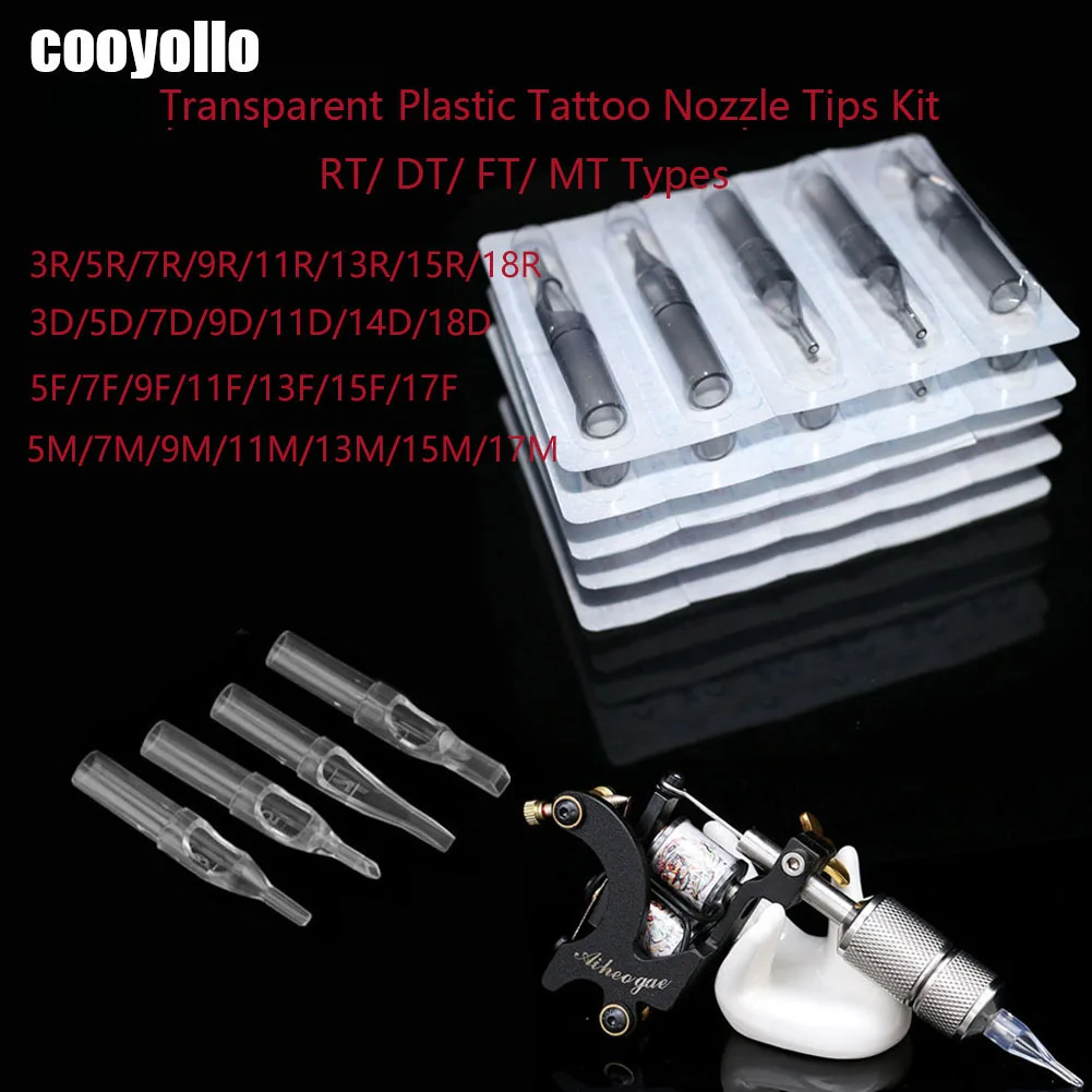 

50Pcs/box Assorted Disposable Tattoo Tips Transparent Tattoo Needle Plastic Tips Kit Tattoo Machine Sterile Nozzle Tube Supplies