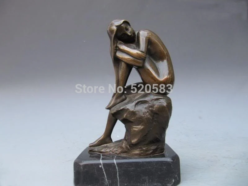 

Art statuary Pure Bronze Carve Seductive Posture Nude Woman On Stone
