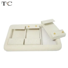 Высококачественная бежевая бархатная подставка для сережек, чехол, показанный 6 пар, подставка для сережек шкатулка для украшений 18*12*2 см