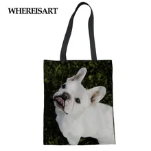 WHEREISART Bulldog Печать Женская Холщовая Сумка большая сумка женская на заказ многоразовая хозяйственная сумка Bolsas reusizables De Tela