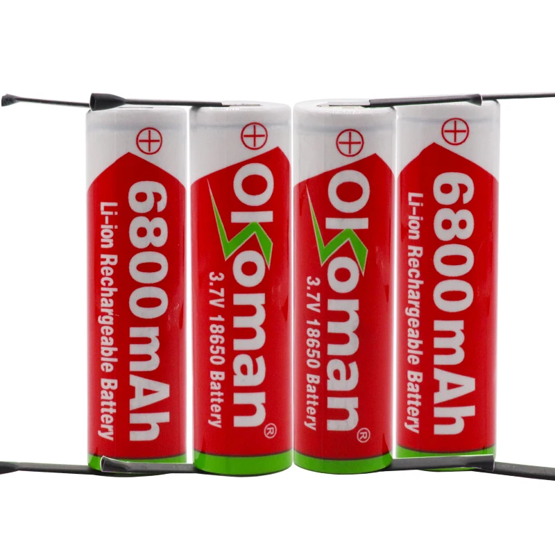 Okoman Original18650 батарея 3,7 v 6800 mah 18650 литиевая 18650 аккумуляторная батарея для фонариков батареи+ DIY никель