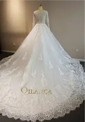 Qilamca 2018 Vestido De Noiva See Through молния кнопку бисером аппликация с длинным рукавом Кружево свадебное платье