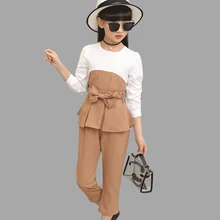 Детская одежда для девочек-подростков; комплекты одежды с длинными рукавами; школьные рубашки для девочек и брюки; костюмы; комплекты одежды для детей больших размеров