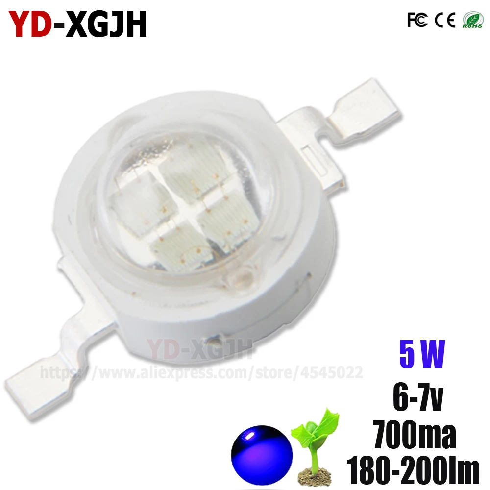 50pcs/Lot 5W High Power LED Light-Emitting Diode LEDs Chip SMD Royal Blue Ligh For Down light Lamp Indoor Plant Growth | Лампы и