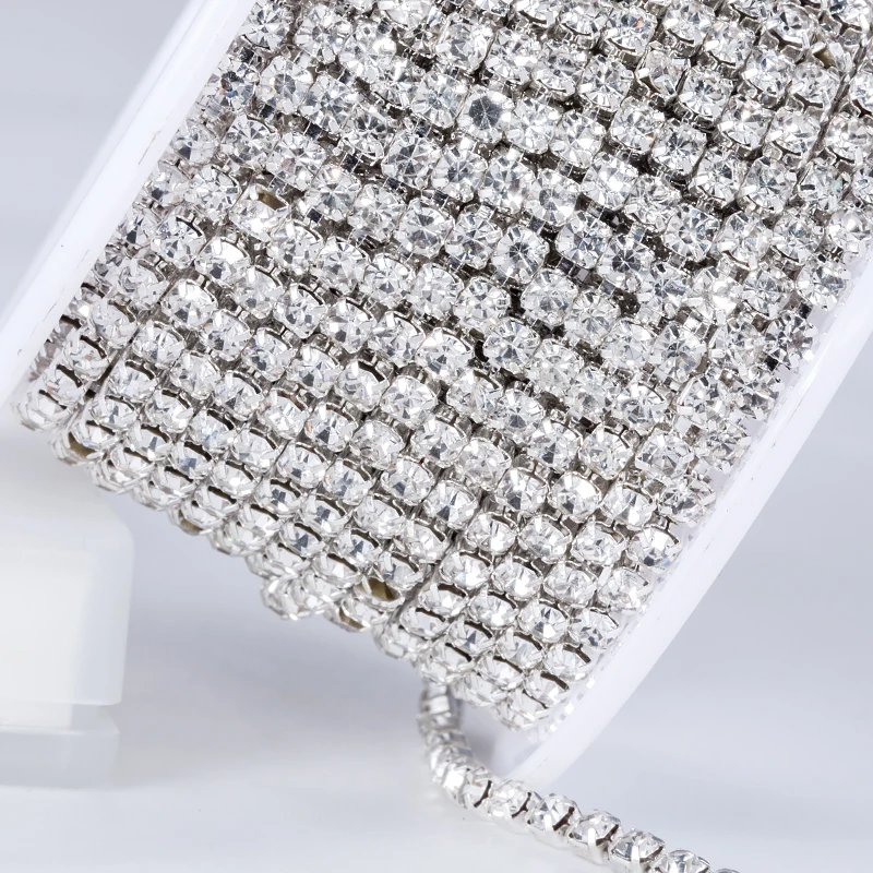 Wholesale! Clear Crystal SS6-SS16 Silver Base Cup Rhinestone Chain Apparel Sewing Style diy Beauty Crystal Accessories