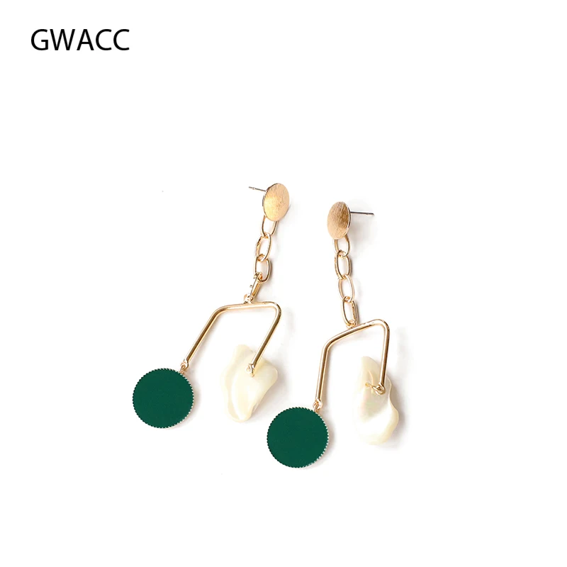 

GWACC Original Design Green Color Shell Drop Earrings For Women INS Creative Long Earrings Statement Fashion Jewelry Girls boho