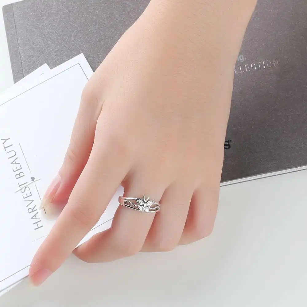 Solid 925 Sterling Silver Female Rings With 7mm Butterfly Shape Engagement Rings Jewelry Rings Gift to Girls(JewelOra RI102792)
