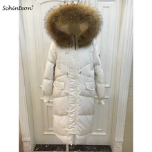 Теплая куртка-пуховик унисекс с натуральным мехом енота с капюшоном, свободная зимняя верхняя одежда