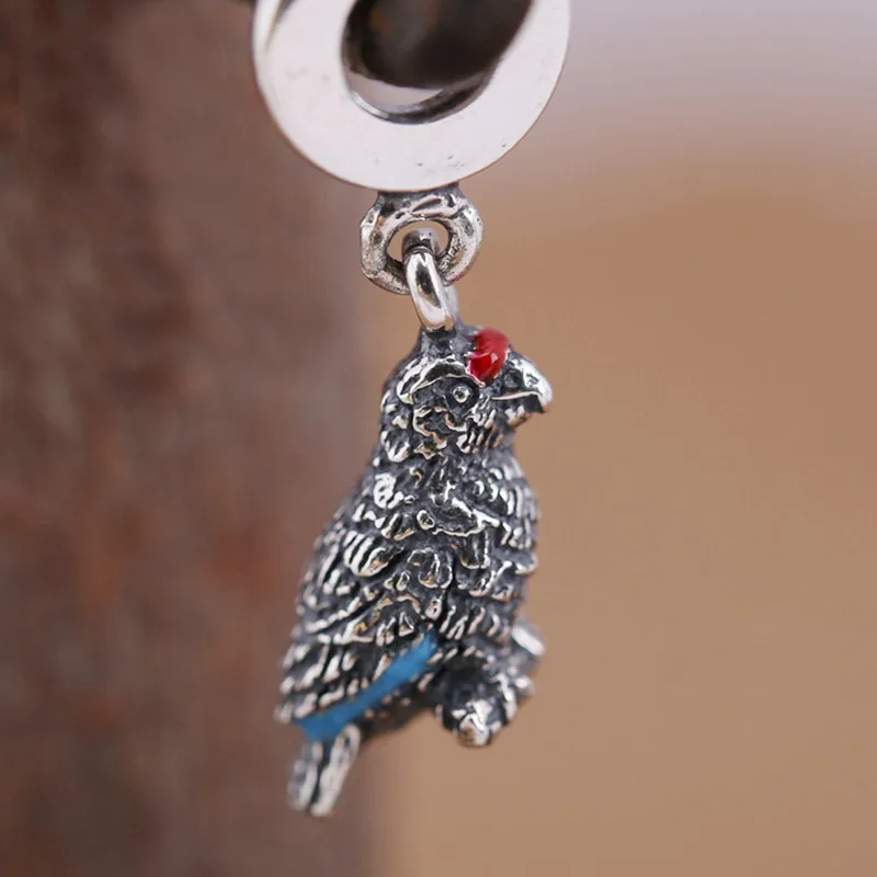 925 Sterling Silver Animal Bead Charm Vintage Red Enamel I Love U