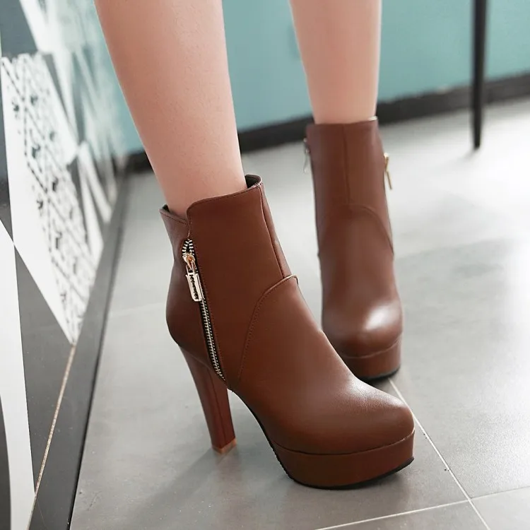

Big Size 11 12 13 14 Euro-American Wind Baitao Waterproof Table Round Head Side Zipper Fine heel