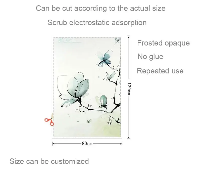 Бабочка Наклейка на оконное стекло без клея статического уединения изготовление размеров под заказ ванная комната раздвижные двери Рождество декоративн - Цвет: 80(w)x120cm(h)