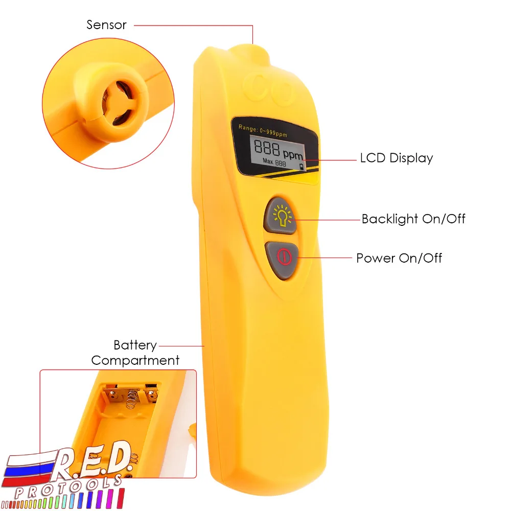 

0~999 PPM Range Digital Carbon Monoxide Meter Monitor Detector Handheld Pocket Type, Mini Portable, Check CO Concentration