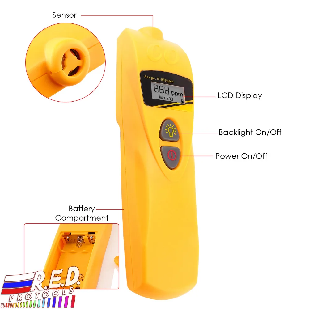 0 ~ 999 PPM Диапазон Цифровой Угарный газ метр монитор детектора Ручной Карманный Тип, мини Портативный, проверьте CO концентрации