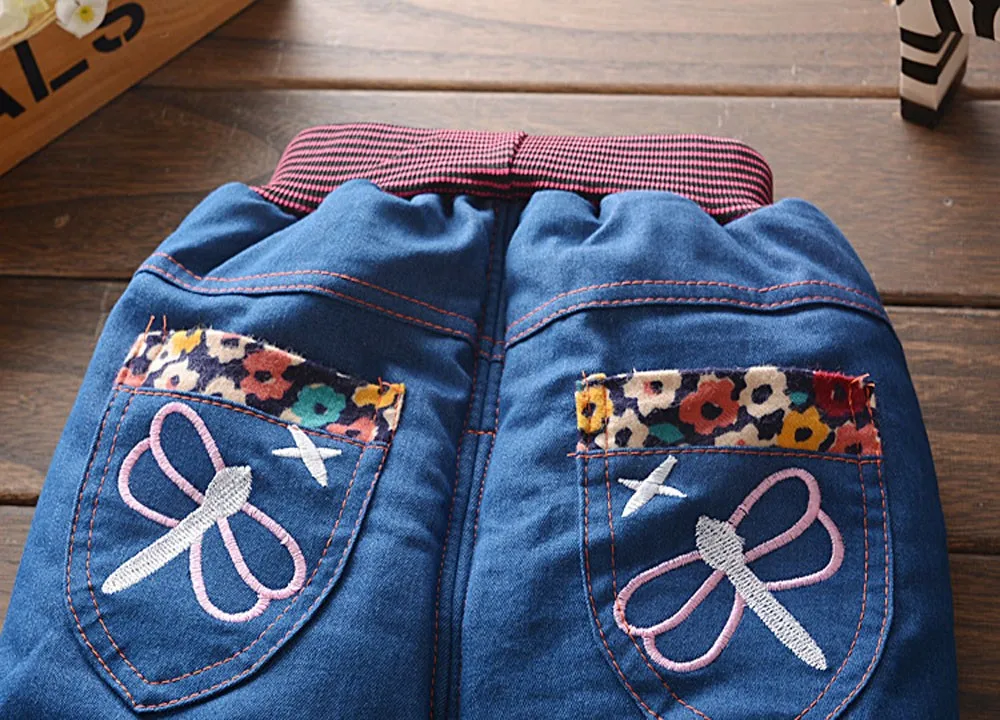 MUQGEW/джинсы для маленьких девочек вельветовые джинсы с цветочным принтом и надписью «стрекоза» для маленьких девочек Теплые брюки, штаны джинсы, jardineira,# y2