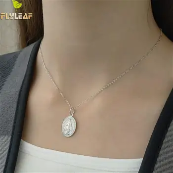 

Flyleaf New Arrivals Vintage Fashion Necklace Round Card Carving Maria Necklaces & Pendants 925 Sterling Silver Elegant Jewelry