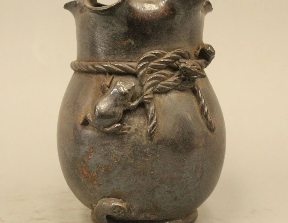 

4" China Chinese Dynasty Palace Pure Bronze frog Brush Pot Pencil vase Statue