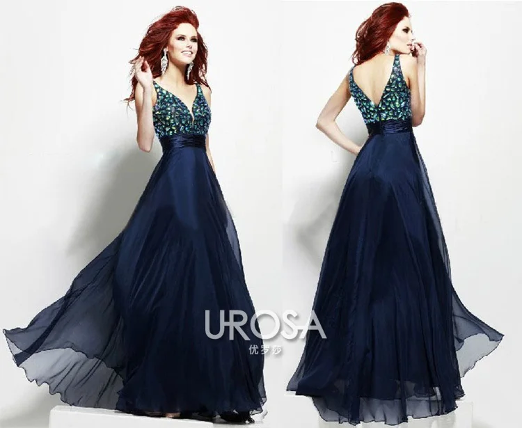 

custom-made party gown sexy v-neck crystal vestido de renda festa 2014 new fashionable long beach evening Dress free shipping