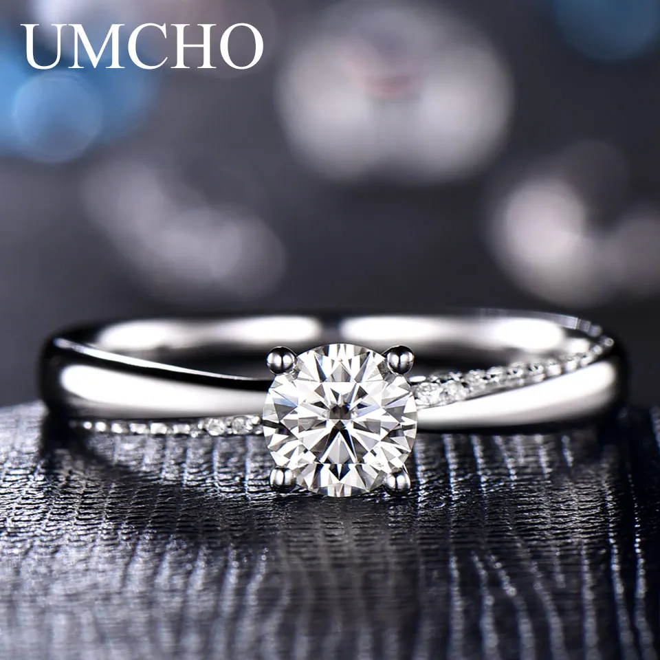 Женское кольцо с муасанитом UMCHO обручальное из белого золота 18 К натуральным