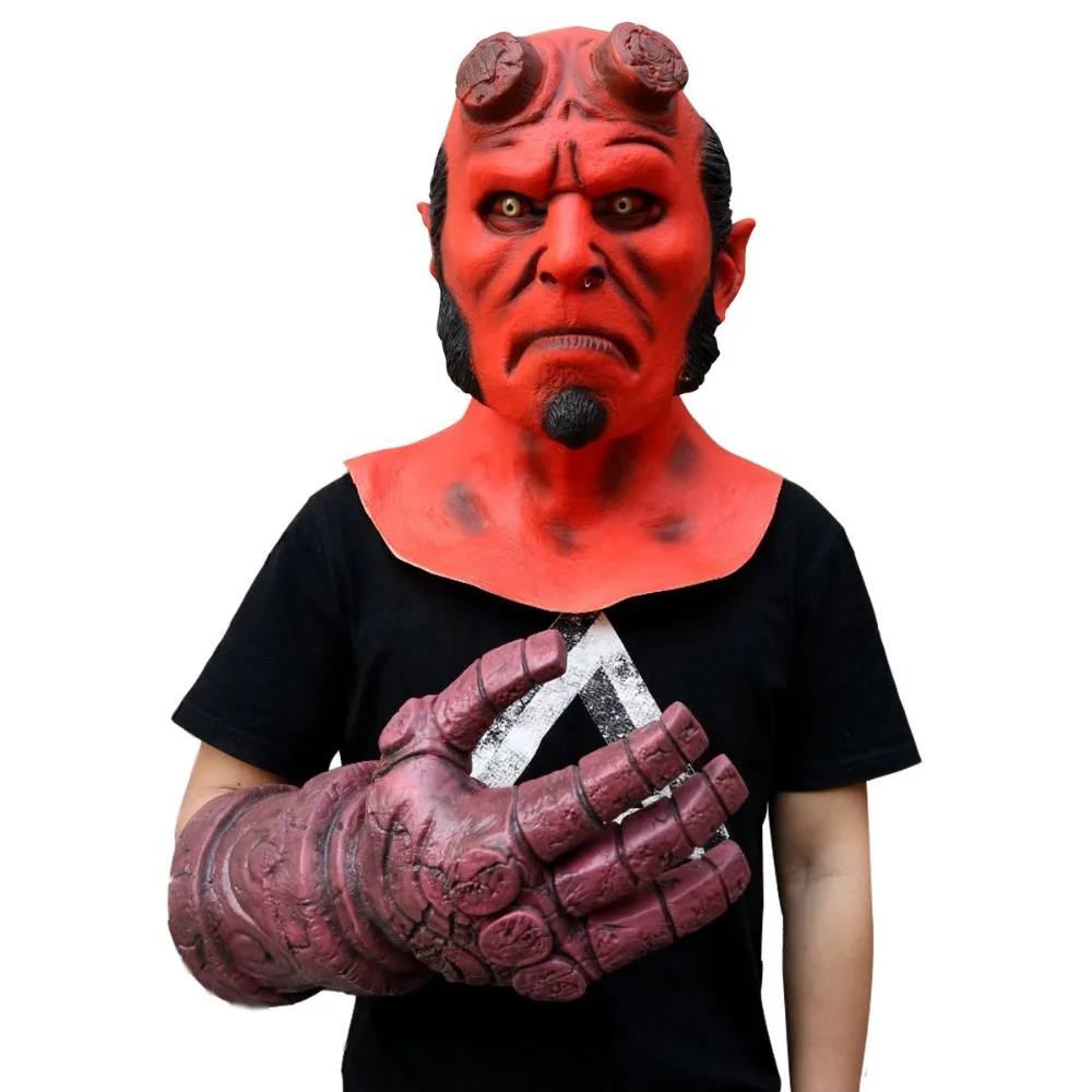 

Movie Hellboy mask Cosplay Rise of the Blood Mask Queen Ox Horn Mask Latex Hand Halloween Party Props