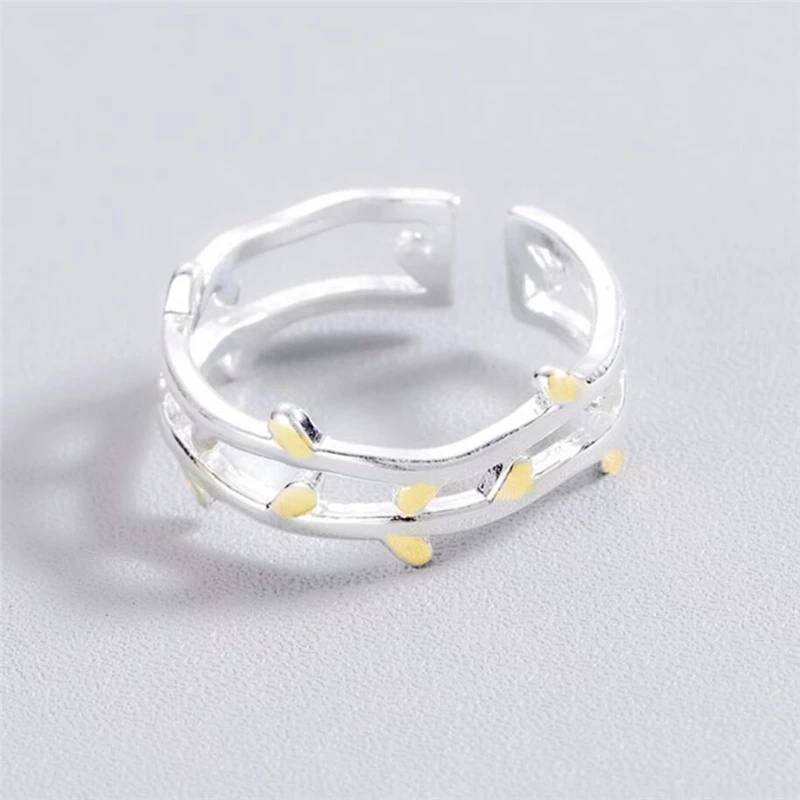 

Sole Memory Creative Double Tree Branch Fresh Cute Sweet Art 925 Sterling Silver Female Resizable Opening Rings SRI344