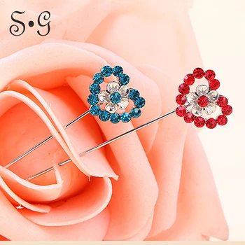 

6pairs/pack heart shape Pin Women Safety Scarf free Pin cover New Hijab Pins Rhinestone Wholesale Muslim Hijab Brooch