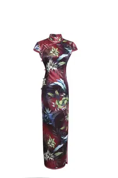 

Shanghai Story Leaves Print Qipao Dresses Long Chinese Traditional Dress Cheongsam For Women