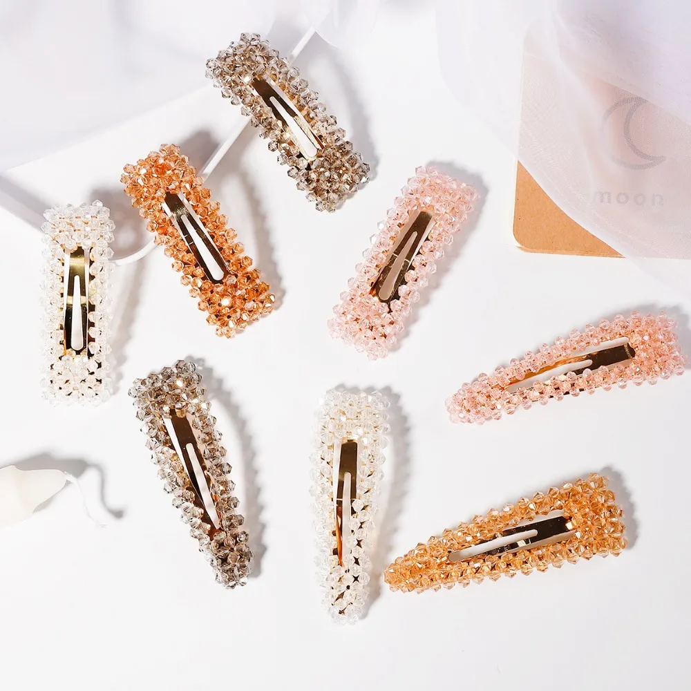 Crystal Beads Pearl Hair Clip Snap Barrette Stick Hairpin Gold Color Hair Styling Accessories For Women Length About 7.5-8.5cm